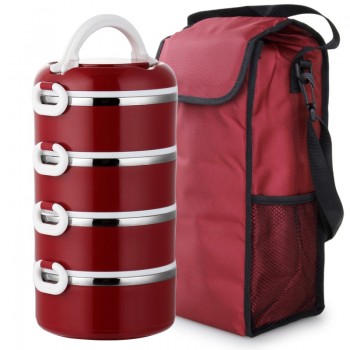 With Bag Bento Lunch Box Set 304 Stainless Steel Shcool Thermal Thermo Kids Lunchbox Plastic Round Food Container Leakproof
