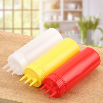 HILIFE 3 Hole Squeeze Bottle Kitchen Accessories Gravy Boat Plastic Sauce Vinegar Oil Ketchup Gravy Cruet Condiment Dispenser