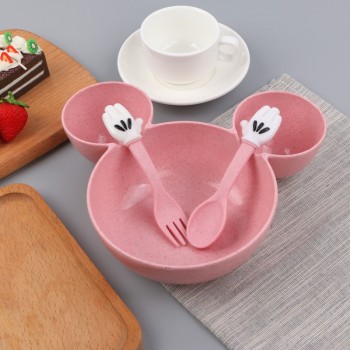 YINUO Household Wheat Straw Cartoon Childrens Cutlery Cute Mickey Set Kitchen Travel Portable Tableware Dinnerware Sets