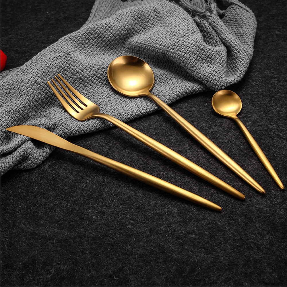 Hot Sale 4 Pcs/set Pure Gold european Dinnerware knife 304 Stainless Steel Western Cutlery Kitchen Food Tableware Dinner Set