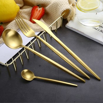 Hot Sale 4 Pcs/set Pure Gold european Dinnerware knife 304 Stainless Steel Western Cutlery Kitchen Food Tableware Dinner Set