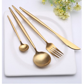 Hot Sale 4 Pcs/set Pure Gold european Dinnerware knife 304 Stainless Steel Western Cutlery Kitchen Food Tableware Dinner Set