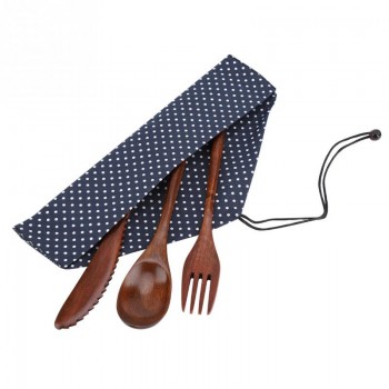 Reusable Bamboo Wooden Cutlery Set Fork Cutter Cutting Bag Students Office Worker Dinnerware Set Cooking Kitchen Tool