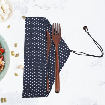 Reusable Bamboo Wooden Cutlery Set Fork Cutter Cutting Bag Students Office Worker Dinnerware Set Cooking Kitchen Tool