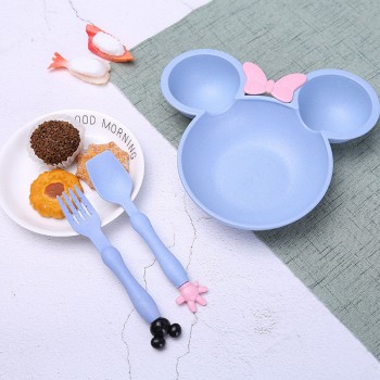 3pcs/set Wheat Straw Cartoon Lunch Box For Kids Environmental Dinnerware Bowl Lovely Colorful Kids Cutlery Children Plates