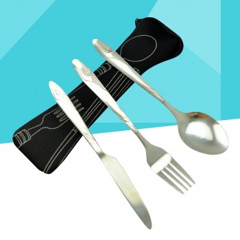 3 PCS Stainless Steel Tableware Set Travel Silverware Lightweight Travel Cutlery Set with Neoprene Case-Knife, Fork,