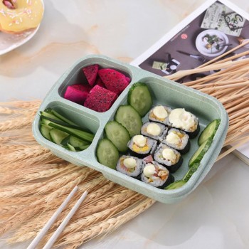 Portable Lunch Bento Wheat Straw Lunch Box Multi-lattice Eco-friendly Food Container Office People Food Carry Case