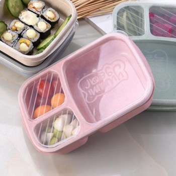Portable Lunch Bento Wheat Straw Lunch Box Multi-lattice Eco-friendly Food Container Office People Food Carry Case