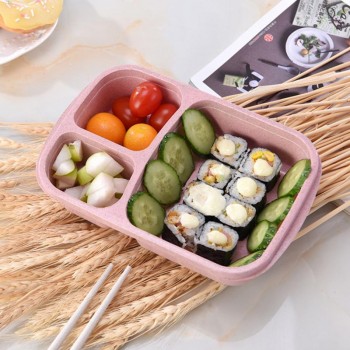 Portable Lunch Bento Wheat Straw Lunch Box Multi-lattice Eco-friendly Food Container Office People Food Carry Case