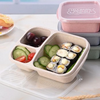 Portable Lunch Bento Wheat Straw Lunch Box Multi-lattice Eco-friendly Food Container Office People Food Carry Case