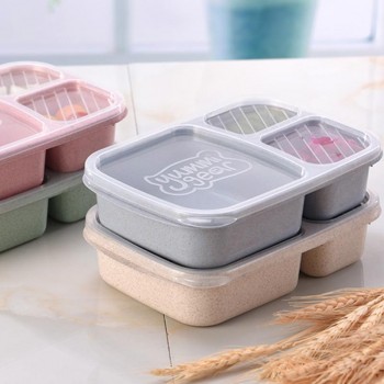 Portable Lunch Bento Wheat Straw Lunch Box Multi-lattice Eco-friendly Food Container Office People Food Carry Case