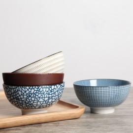 Set of 4 Japanese Traditional Style Ceramic Dinner Bowls Porcelain Rice Bowls Dinnerware Set Best Gift 4.5inch