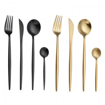 KuBac Hommi 24pcs Gold Cutlery Set Black Dinnerware Forks Knives Scoops Set 18/10 Stainless Steel Silverware Set Drop Shipping