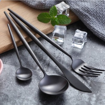 KuBac Hommi 24pcs Gold Cutlery Set Black Dinnerware Forks Knives Scoops Set 18/10 Stainless Steel Silverware Set Drop Shipping