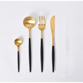 KuBac Hommi 24pcs Gold Cutlery Set Black Dinnerware Forks Knives Scoops Set 18/10 Stainless Steel Silverware Set Drop Shipping