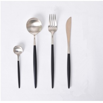 KuBac Hommi 24pcs Gold Cutlery Set Black Dinnerware Forks Knives Scoops Set 18/10 Stainless Steel Silverware Set Drop Shipping