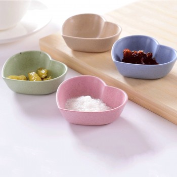 4 Colors Kitchen Supplies Love Heart Shape Wheat Straw Bowl Vinegar Seasoning Solid Soybean Dish Sauce Salt Snack Small Plate