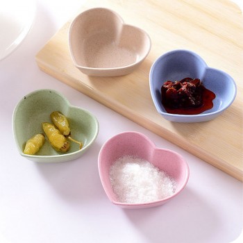 4 Colors Kitchen Supplies Love Heart Shape Wheat Straw Bowl Vinegar Seasoning Solid Soybean Dish Sauce Salt Snack Small Plate