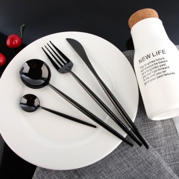 KuBac Hommi 24Pcs Shiny Dinnerware Set 18/10 Stainless Steel Smooth Gold Cutlery Set Mirror Black Dinnerware Set Drop Shipping
