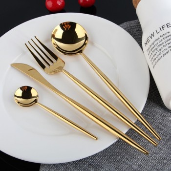 KuBac Hommi 24Pcs Shiny Dinnerware Set 18/10 Stainless Steel Smooth Gold Cutlery Set Mirror Black Dinnerware Set Drop Shipping