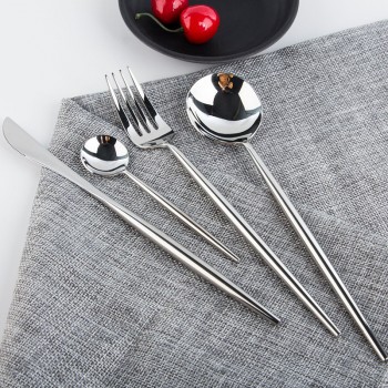 KuBac Hommi 24Pcs Shiny Dinnerware Set 18/10 Stainless Steel Smooth Gold Cutlery Set Mirror Black Dinnerware Set Drop Shipping