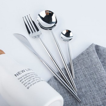 KuBac Hommi 24Pcs Shiny Dinnerware Set 18/10 Stainless Steel Smooth Gold Cutlery Set Mirror Black Dinnerware Set Drop Shipping