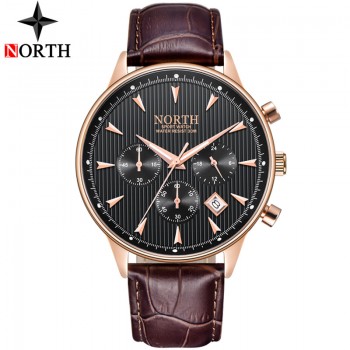 Relogio Masculino Luxury Brand NORTH Men Watches Auto Date Chronograph Quartz Watch Men Gold Casual Sport Military Wrist Watch