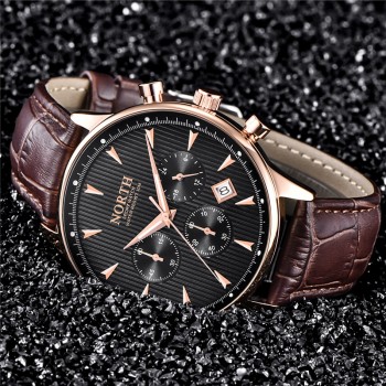 Relogio Masculino Luxury Brand NORTH Men Watches Auto Date Chronograph Quartz Watch Men Gold Casual Sport Military Wrist Watch