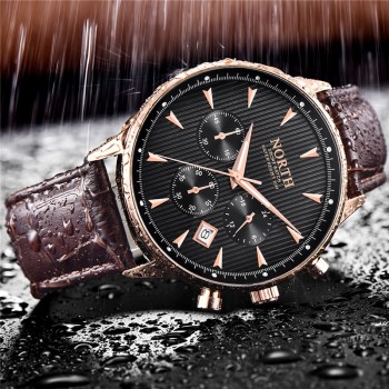 Relogio Masculino Luxury Brand NORTH Men Watches Auto Date Chronograph Quartz Watch Men Gold Casual Sport Military Wrist Watch