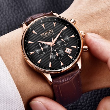 Relogio Masculino Luxury Brand NORTH Men Watches Auto Date Chronograph Quartz Watch Men Gold Casual Sport Military Wrist Watch