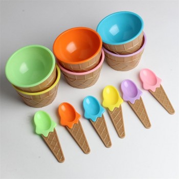 Hot Childrens Plastic Ice Cream Bowls Spoons Set Durable ICE Cream CUP For KIds Couples Tubs Gifts Lovely Dessert Bowl 3jan19
