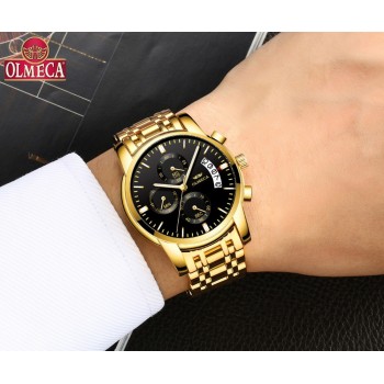 OLMECA Relogio Masculino Men Watch Luxury Watches 3ATM Waterproof Clock Chronograph Wristwatch Stainless Steel Band amp; Leather