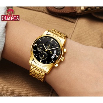 OLMECA Relogio Masculino Men Watch Luxury Watches 3ATM Waterproof Clock Chronograph Wristwatch Stainless Steel Band amp; Leather