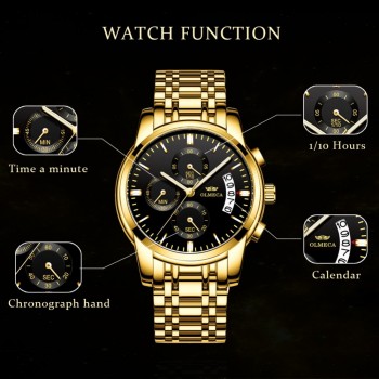 OLMECA Relogio Masculino Men Watch Luxury Watches 3ATM Waterproof Clock Chronograph Wristwatch Stainless Steel Band amp; Leather