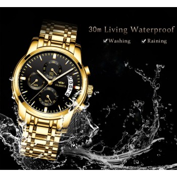 OLMECA Relogio Masculino Men Watch Luxury Watches 3ATM Waterproof Clock Chronograph Wristwatch Stainless Steel Band amp; Leather