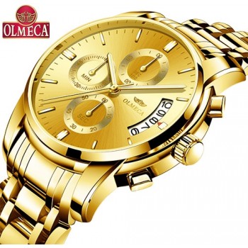 OLMECA Relogio Masculino Men Watch Luxury Watches 3ATM Waterproof Clock Chronograph Wristwatch Stainless Steel Band amp; Leather