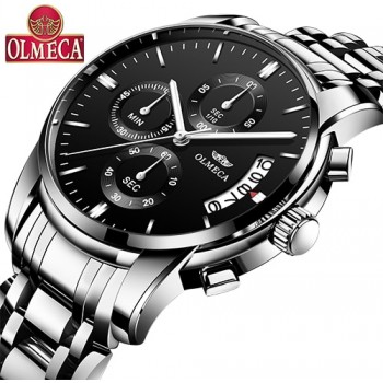 OLMECA Relogio Masculino Men Watch Luxury Watches 3ATM Waterproof Clock Chronograph Wristwatch Stainless Steel Band amp; Leather