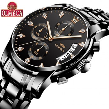 OLMECA Relogio Masculino Men Watch Luxury Watches 3ATM Waterproof Clock Chronograph Wristwatch Stainless Steel Band amp; Leather