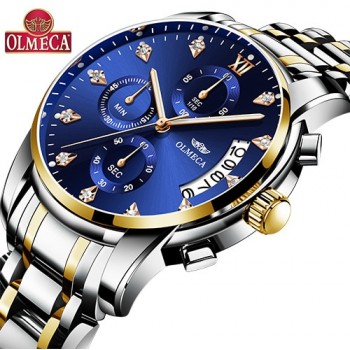 OLMECA Relogio Masculino Men Watch Luxury Watches 3ATM Waterproof Clock Chronograph Wristwatch Stainless Steel Band amp; Leather