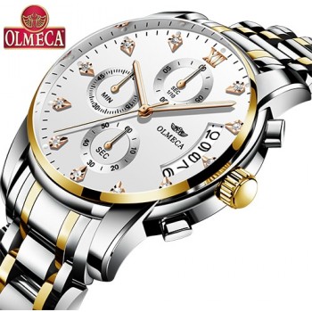 OLMECA Relogio Masculino Men Watch Luxury Watches 3ATM Waterproof Clock Chronograph Wristwatch Stainless Steel Band amp; Leather