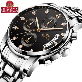 OLMECA Relogio Masculino Men Watch Luxury Watches 3ATM Waterproof Clock Chronograph Wristwatch Stainless Steel Band amp; Leather