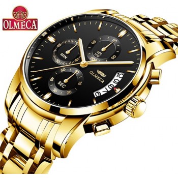 OLMECA Relogio Masculino Men Watch Luxury Watches 3ATM Waterproof Clock Chronograph Wristwatch Stainless Steel Band amp; Leather