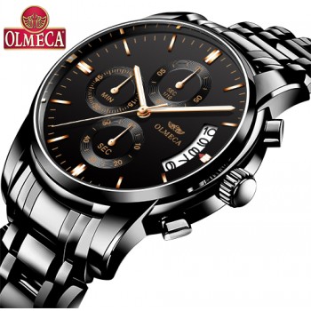 OLMECA Relogio Masculino Men Watch Luxury Watches 3ATM Waterproof Clock Chronograph Wristwatch Stainless Steel Band amp; Leather