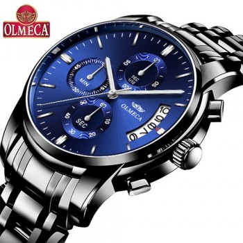OLMECA Relogio Masculino Men Watch Luxury Watches 3ATM Waterproof Clock Chronograph Wristwatch Stainless Steel Band amp; Leather