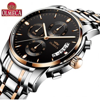 OLMECA Relogio Masculino Men Watch Luxury Watches 3ATM Waterproof Clock Chronograph Wristwatch Stainless Steel Band amp; Leather