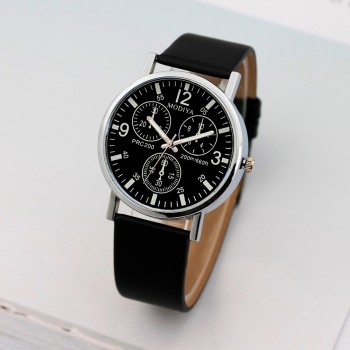 New Fashion Watches Quartz Mens Watch Blue Glass Leather Belt Watch Men Wrist Watches Cheap Relogio Masculino Hot Sale F#