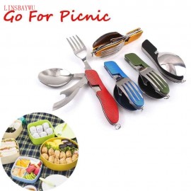 LINSBAYWU 1 Folding Fork Knifeamp;Bottle Opener Outdoor Camping Picnic Tableware Stainless Steel Cutlery Outdoor Tableware