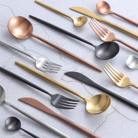 KuBac Hommi 24pcs Rose Gold Cutlery Set Wedding Black Dinnerware Forks Knives Scoops Set 18/10 Stainless Steel Silverware Set