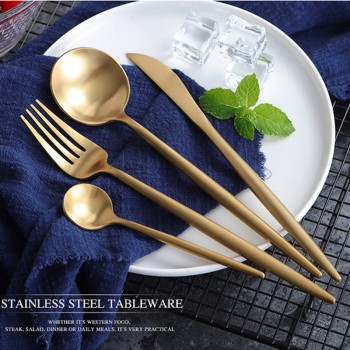 KuBac Hommi 24pcs Rose Gold Cutlery Set Wedding Black Dinnerware Forks Knives Scoops Set 18/10 Stainless Steel Silverware Set