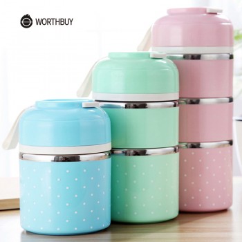 WORTHBUY Cute Japanese Thermal Lunch Box Leak-Proof Stainless Steel Bento Box Kids Portable Picnic School Food Container Box